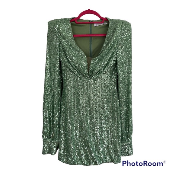 Mac Duggal Sequin Strong Shoulder Mini Dress - Picture 3 of 7
